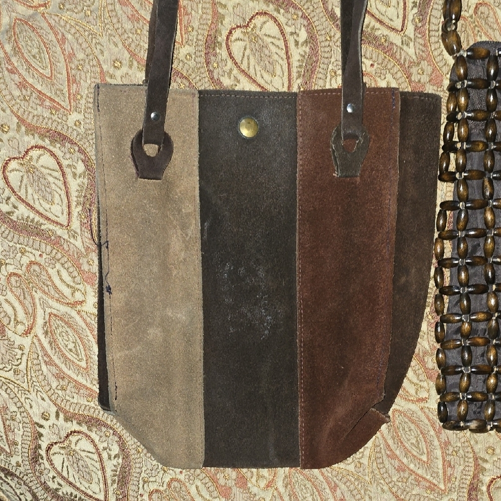 70s Vintage Brown and Tan Women's Shoulder Bags Duo Boho Hippie - Picture 2 of 16